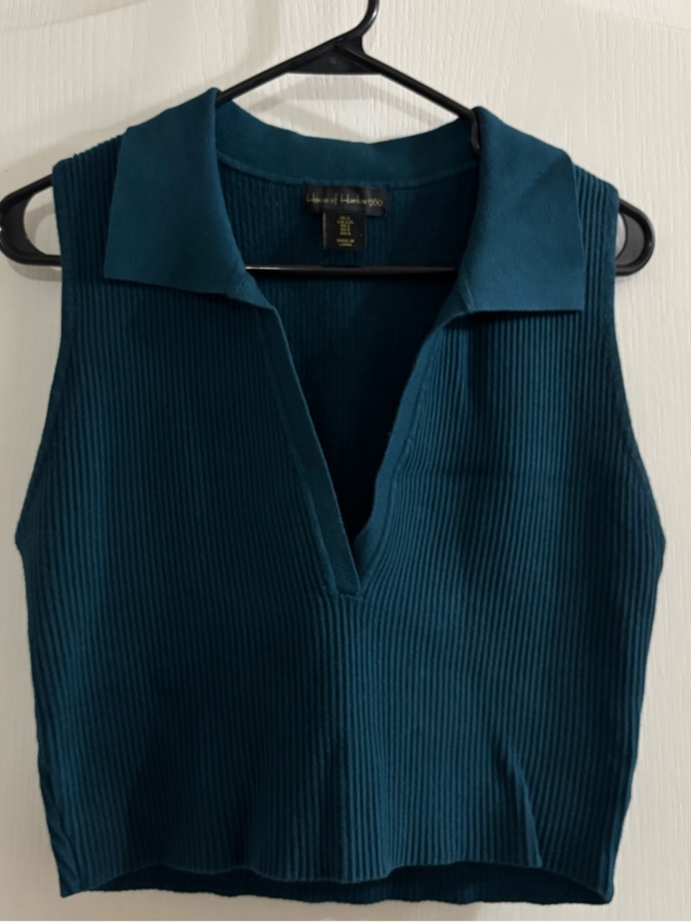 House of Harlow 1960 Teal Ribbed Sleeveless Polo Tank